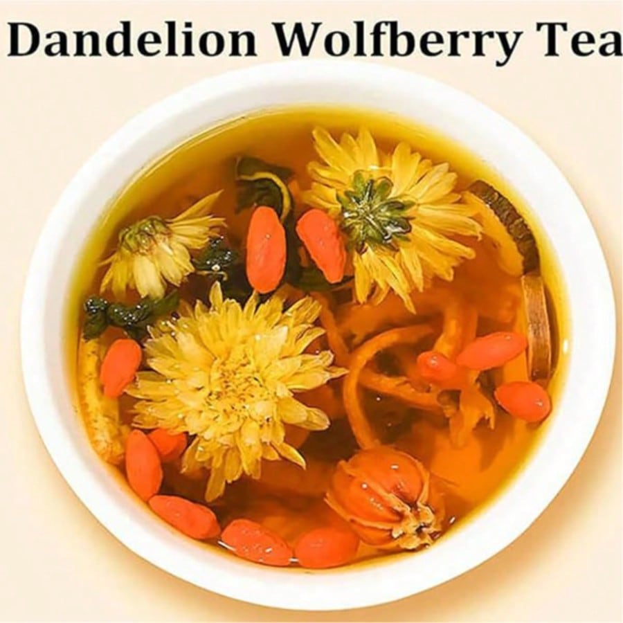 Wellness Herbal Tea Blends - ชาสมุนไพรแดนดิไลออนและโกจิเบอร์รี่ 50 ซอง ปราศจากคาเฟอีน ผสมผสานธรรมชาติพร้อมเก๊กฮวยและเปลือกส้ม ชาเพื่อสุขภาพประจำวัน